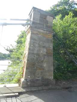 Second view of second left pillar of Whorlton Suspension Bridge, Whorlton, Teesdale July 2016